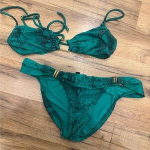 Emerald Green Snake-Print Bikini Set